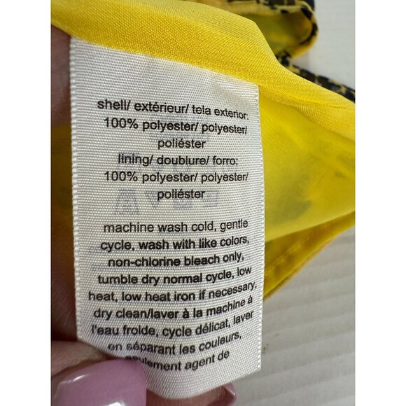 Tommy Hilfiger L Yellow Black Floral Print Lined Blouse with Pintucks Romantic - Picture 5 of 9